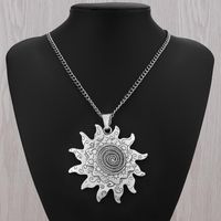 Collane a ciondolo x Benda boho argento tibetano grande fiore solare a spirale su gioielli a catena lunga lagenlook 34 "ciondolo