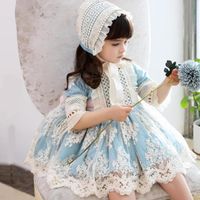 소녀 드레스 소녀의 3pcs 가을 스페인어 로리타 공주 드레스 레이스 스티칭 달콤한 귀여운 12m-6t y3238