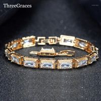 Bağlantı Bilezikler Zinciri Üç Graces Nobal Tasarım Altın Renk Mücevher Uzun Kare Kesim Kübik Zirkonya Vintage Düğün Kadınlar için BR112