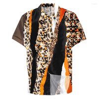Camisas casuales para hombres 2023 Vestido vintage de moda Fit Slim Coluorful Leopard Seopard Camiseta
