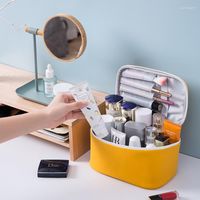 Bolsas de armazenamento PU portátil Bag de cosmético de grande capacidade Caixa de maquiagem à prova d'água Organizador de cores sólidas