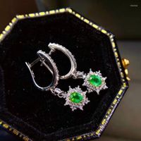 Серьги зеленые натуральные изумрудные драгоценные камни для женщин Сплошные 925 Серебряные годовщины СВЕДЕНИЯ СВЕДЕНИЯ