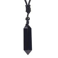 Подвесные ожерелья Черный обсидиан натуральный камень подвески гексагональное призму свитер ожерель