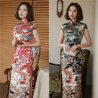 Etnik Giyim 3 Renk Yaz Çin tarzı elbiseler Kadınlar İpek Geliştirilmiş Retro Zarif Kırmızı Modern Cheongsam Tost Elbisesi Plus Boyutu Qipao