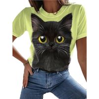 Kadın Tişörtleri Yaz Pembe Top Bayanlar Sevimli Kedi 3D Dijital Baskı Harajuku Kısa kollu Sokak Giyim Sıradan Gençlik Moda