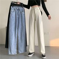 Kadınlar kot sokak kıyafeti geniş bacak bol kadın cepler uzun pantolon moda deinm anne kore retro pantolon c7521