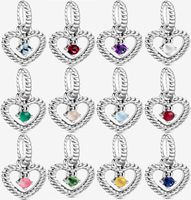 Real 925 Sterling Silber 12 Monate Perlen Herz Dangle Fit Pandora Armband Halskette Anhänger Charm Diy Jewelry8875505