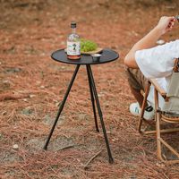 Meubles de camp en aluminium extérieur petite table ronde portable portable levage de restauration noire camping et café pliant de pique-nique