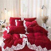 مجموعات الفراش 2023 Crystal Velvet Lace Luxury مجموعة ناعمة السرير لحاف/لحاف غطاء بياضات السرير 4 قطع