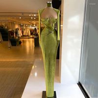 Вечеринка платья с помощью сексуального русалки вечернее платье зеленое марокко мягкое бархатное лостовый выпускной жемчуг с длинным рукавом 2023 Ночные платья
