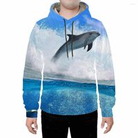 Hoodies masculinos e o oceano feminino adorável impressão de golfinhos 3D Capuz de manga curta Harajuku Men roupas