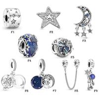 Yeni 925 STERLING Gümüş Fit Pandora Takımları Bilekler Mavi Yıldızlar Ay Sihirli Gece Gökyüzü Avrupa Kadınları İçin Düğün Orijinal FA5724374