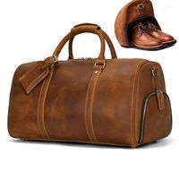Duffel torebki lufan szalona skórzana torebka dla mężczyzn oryginalna podróż podróżna podróżna męska laptop prawdziwy bagaż