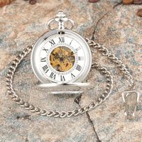 Relojes de bolsillo Círculo hueco plateado/negro Antiguo Reloj Mecánico Regalos de viento de mano para hombres Mujeres