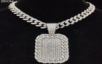 Подвесные ожерелья мужчина хип -хоп Iced Out Bling Dog Tag Ожерелье с 13 мм шириной кубинской цепной цепи хип -хоп модный шарм ювелирные украшения5180677