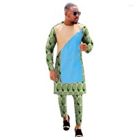 الملابس العرقية الثقافة الأفريقية الأكمام الطويلة قمم القميص المرقعة للرجال الملونة مع مجموعات بانت