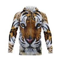 Мужские толстовка животных тигр 3D -печать капюшона повседневная с длинным рукавом спортивная одежда.
