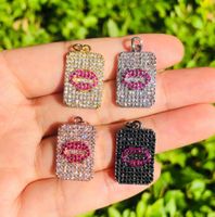Charms 5pcs Zirconia Pave Gold Plated Red Lip Pendants For W...