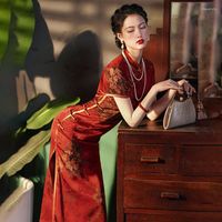 Etnik Giyim Saten Baskılı Qipao Seksi İnce Kadınlar Cheongsams Yaz Vintage Mandarin Yakası Çinli Elbise Doğu Zarif Akşam Partisi