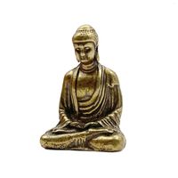 Estatuetas decorativas budismo chinês puro cobre bronze sakyamuni buddha estátua tabela ornamento de coração bronze de latão de chá antigo pet orname