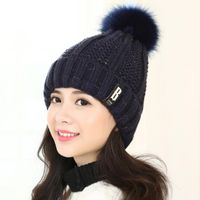 Wide Brim Hats 2023 Trend Women Warm Winter Fur Knitted Bean...