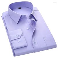 Camisas casuales para hombres negocios para hombres manga larga camisa de ajuste delgado sarga sólida de color sólido negro azul blanco color púrpura rosa 4xl