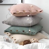 Cubierta de punto de punto liso con almohada con estuche verde gris rosa Botton Beige para el sofá Home Decorative 45 45cm