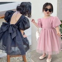 Девушка платья для девочек платье для принцессы корейская версия одежда летняя детская темперамент темперамент черный черный рукава без спины качание