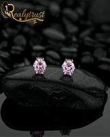 Realtrusta 1ct redondo rosa rosa de alto carbono Brincos de diamante para mulheres sólidas 925 prata esterlina 10 flechas de coração brincos de casamento7903996