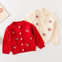 Jaquetas tricô bebê meninos meninas casaco bordado Red Flowers Cardigan Primavera Autumn malha de mangas compridas roupas