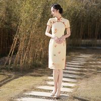 Etnik Giyim Vintage Düğmesi Çinli Elbise Seksi İnce Baskılı Cheongsams Kadın Klasik Mandarin Renk Qipao Retro Oryantal Resmi Parti