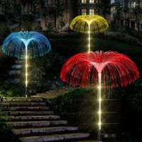 2 piezas de jardín solar luz al aire libre impermeable fibra óptica Jellyfish luces de césped de patio decoración del patio de villa para