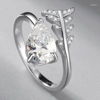Anéis de casamento estilo coreano cor prata colorida pente folha anel embutido transparente gotas de água de zircão de jóias redimensíveis para namorada