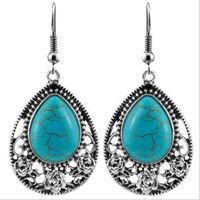 Dangle Earrings Silver Plated Water Drop Green Turquoises St...