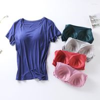 Göğüs Tişörtlü Kadın Tişörtleri Modal T-shirt İki Parçalı Sütyen Bir Parçalı Kısa Kollu Yarım Kollu Gömlek Yoga Ana Üssü Kadınlar İçin Üst T-Shirts