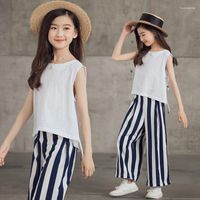 Conjuntos de ropa Traje de verano para niñas 2023 Niños coreanos Chifón pantalones de patas ancho