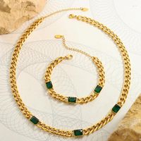 Серьги ожерелья устанавливают Ropuhov 2023 Цепный зеленый стеклян
