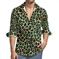 Men' s Casual Shirts Teal And Gold Leopard Shirt Man Spo...
