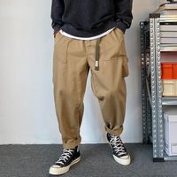 Pantalones de hombres streetwear caki carga hombres harajuku pantalones holgados heterosexuales correderos coreanos de alta calidad