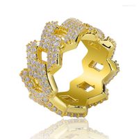 Anéis de casamento Hip Hop Gold Silver Color Rhombs Todos Iced Out Micro Pave Stones Charm para homens Mulheres Bling Party Jewelry Gifts