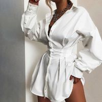 Sıradan elbiseler 2023 Sonbahar Kadın Gömlek Kış Seksi Uzun Kollu Katı Beyaz Siyah Bayanlar İçin Elbise Kadın