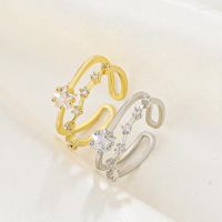 Anéis de casamento 2023 estrela simples de camada dupla para mulheres femininas de moda de moda Micro-set Zircon Anel aberto de cinco pontos