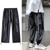 Calça masculina masculino cargo cor de cor sólida fita de vários bolsos elásticos da cintura de streetwear solto Prações de penhas