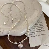 S925 Silver Love Pendant Necklaces Pearl Broken Silver Neckl...