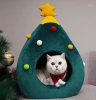 Kumaş Noel Sevimli Kedi Evi Yarı Kapalı Sıcak Yumuşak Kış Pet Çöp Yatağı Yuvası Dayanıklı W Yatak Mobilya
