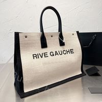 Designer Rive Gauche Small fourre-tout sac à main en lin de luxe Sac à achat de luxe poignées en cuir Pocket Ins 48 * 36cm