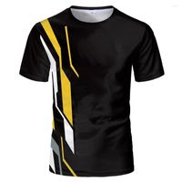 Camisetas para hombres de verano moda delgada de color amarillo y negro coincidencia triple transpirable tridimensional 3d rayado gran tamaño camiseta casual