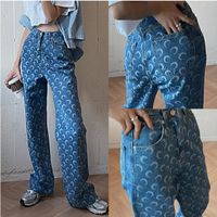 Dolunay Baskı Yüksek Rise Kadın Kot Lüks Marka Moda Trendi Bayanlar Düz yığılmış Flare Pantolon Düz Denim Pantolon Tasarımcı Giyim