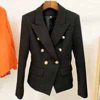 Kadın Suits 2023 Bahar Moda Tasarımcısı Ceket Kadınlar Klasik Çift Göğüslü Metal Aslan Düğmeleri Blazer Dış Boyut S-4XL