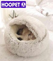 Hoopet Style Pet Chog Chat Bed Round Plux Maison chaude douce Long pour les petits chiens Nest 2 en 1 210722
